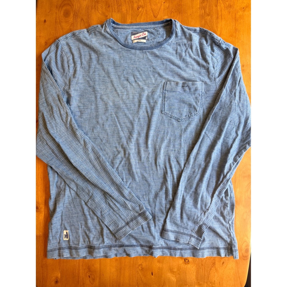 Johnnie-O Hangin Out Mens Large Blue Striped Long Sleeve Pocket T-Shirt 560
